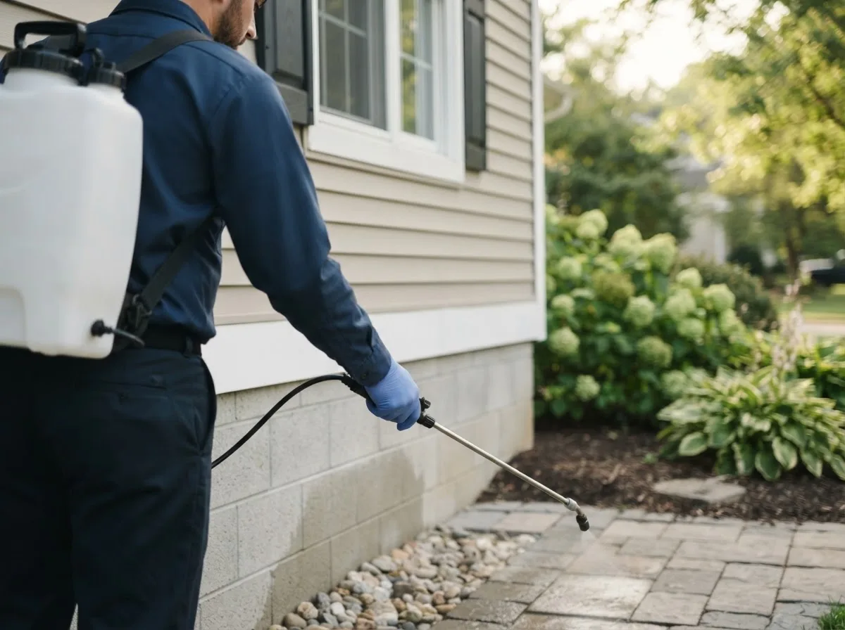 Pest control technician inspecting a home in Cochrane, WI